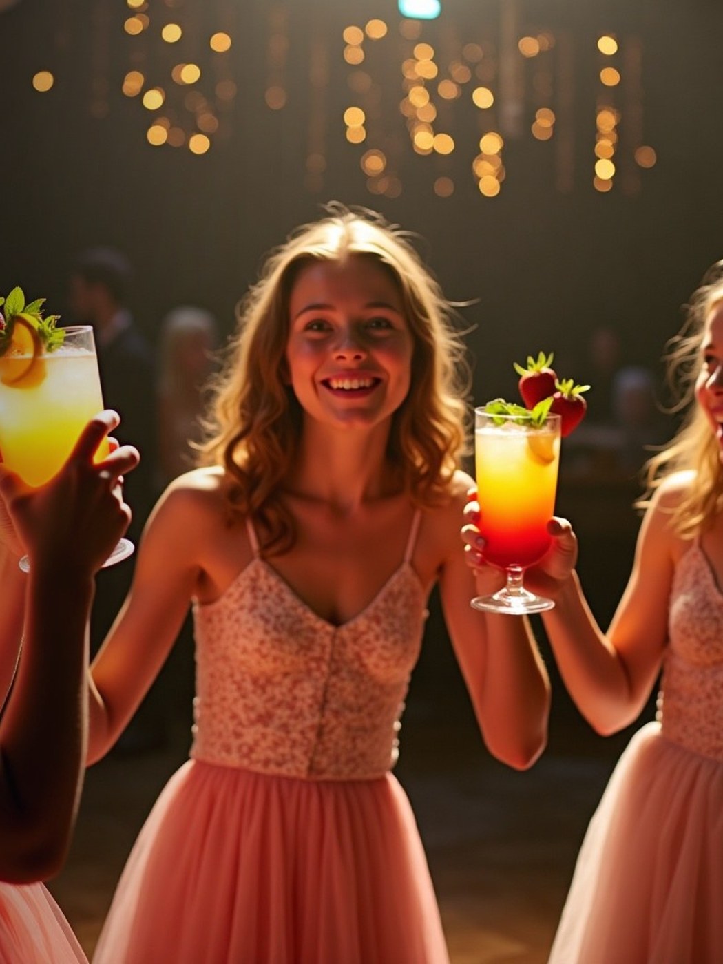 Adolescentes brindando com drinks sem álcool na pista